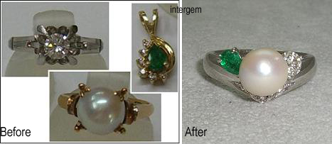 真珠とダイヤモンドリング、エメラルドのペンダントをジュエリーリフォーム