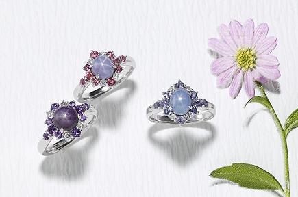 「お花畑に輝く太陽」スターサファイア・リング3点